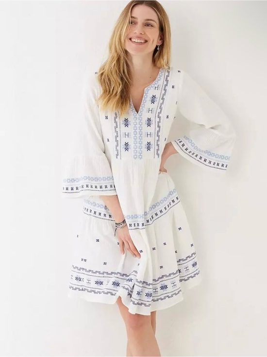 Fat Face Dresses & Skirts - Fat Face White Dress with Blue Embroidery MSRP $128